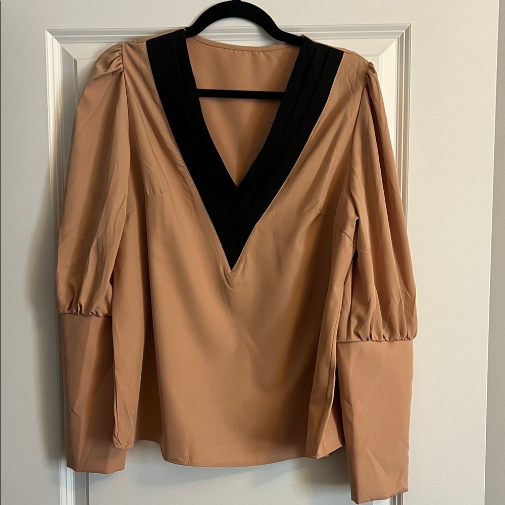 Tan V-Neck Women's Top